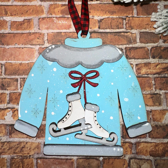 Ugly sweater skates gift card holder/ornament