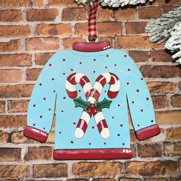 Ugly sweater Candy Cane gift card holder/ornament