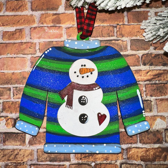 Ugly sweater snowman gift card holder/ornament